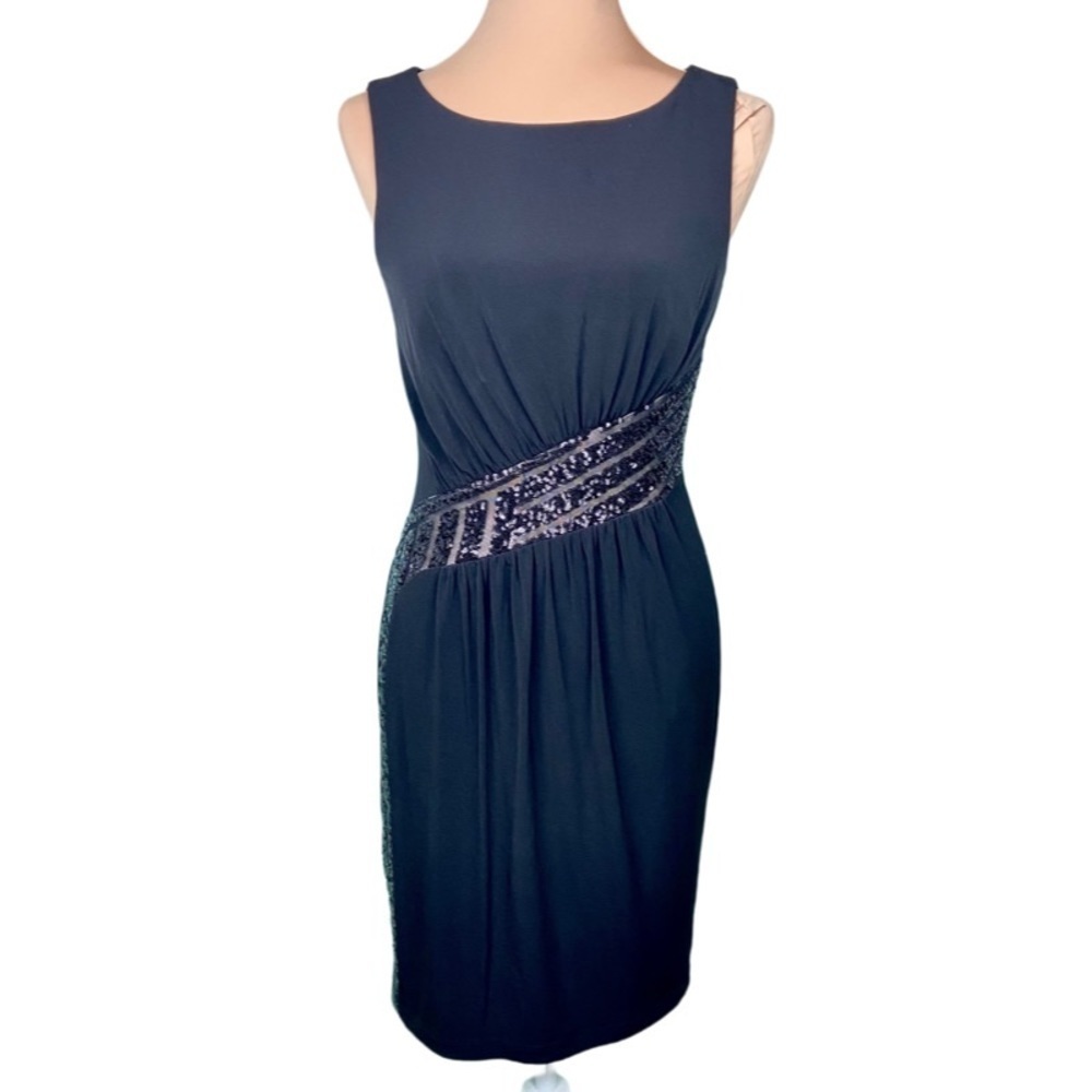 Calvin Klein Dress Size 4 Black Sequins Jersey Sleeveless Formal Asymmetrical
